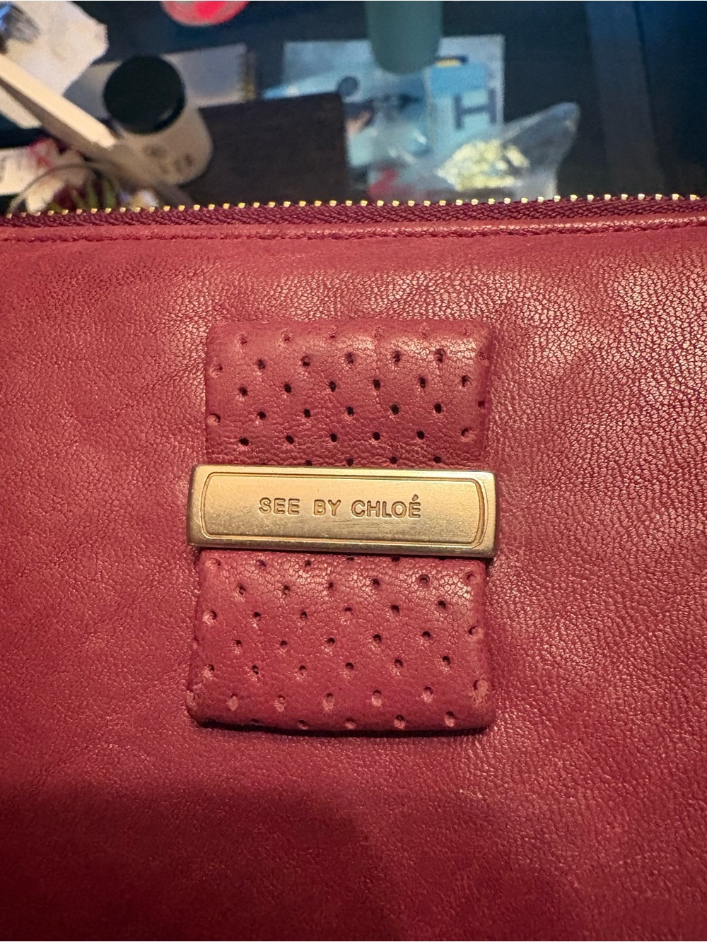 See By Chloe NWT Plum Leather Zip-Around Wallet With Perforated Silver Bow - Picture 14 of 14